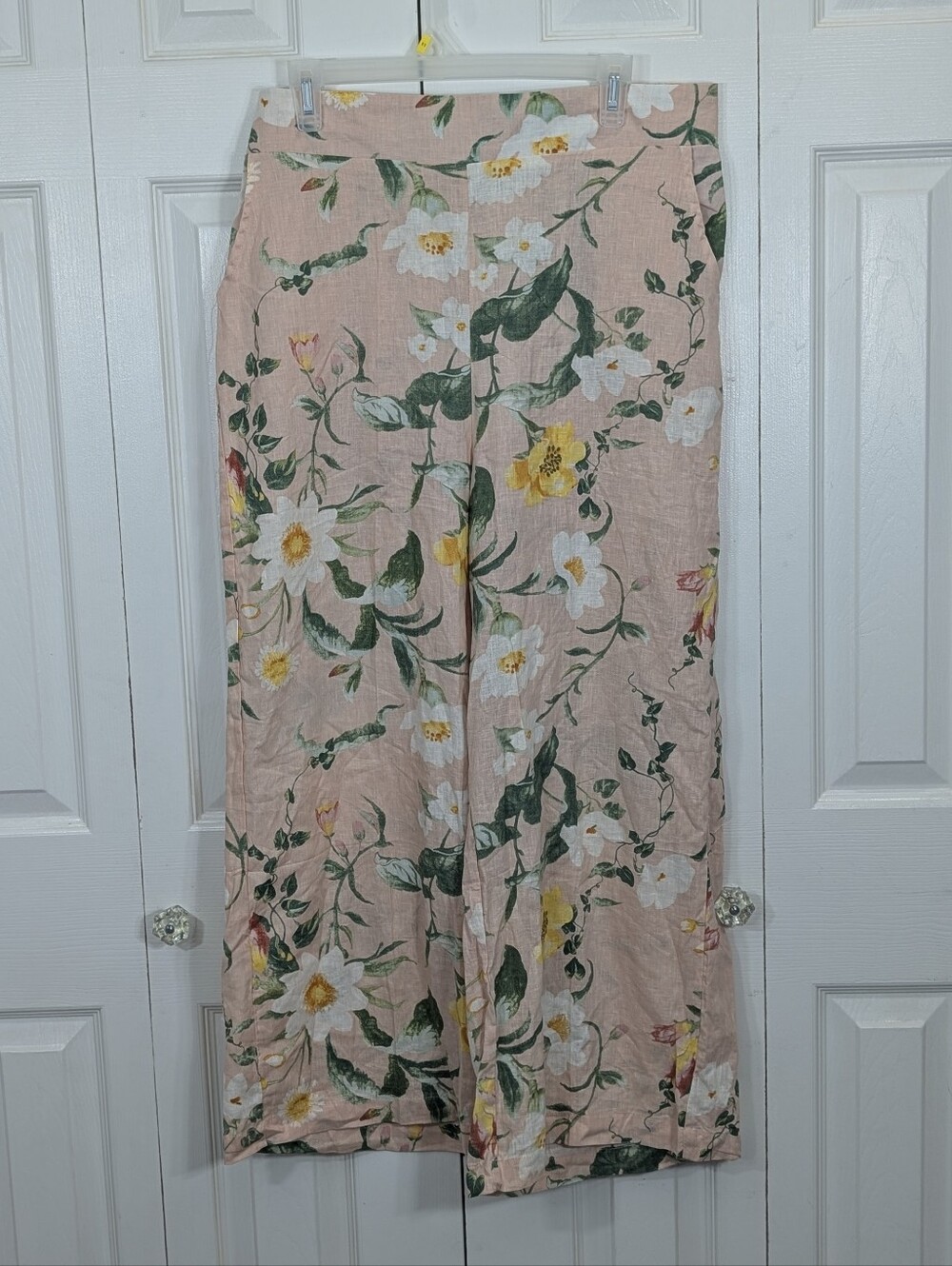 Laura Ashley: Floral Linen Wide Leg Crop Pants - Size XL